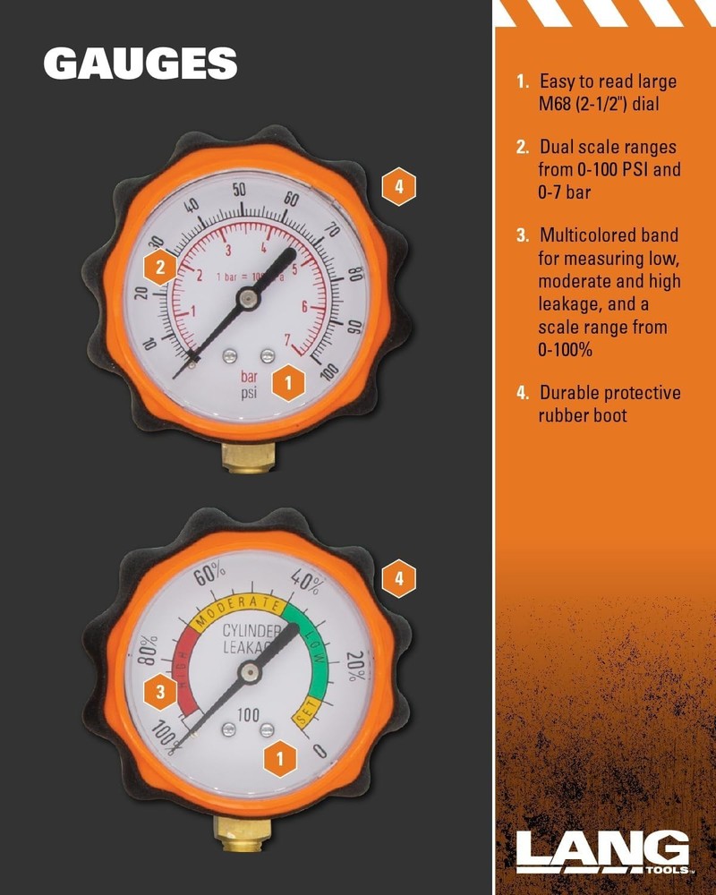 Cylinder Compression Tester Kit with Long Adapter and Pressure Control