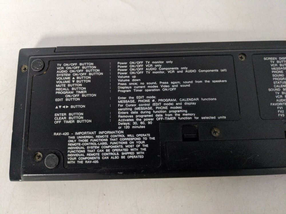 FISHER VIDEO TECH COMPUTERIZED AUDIO/VIDEO REMOTE CONTROL RAV-420