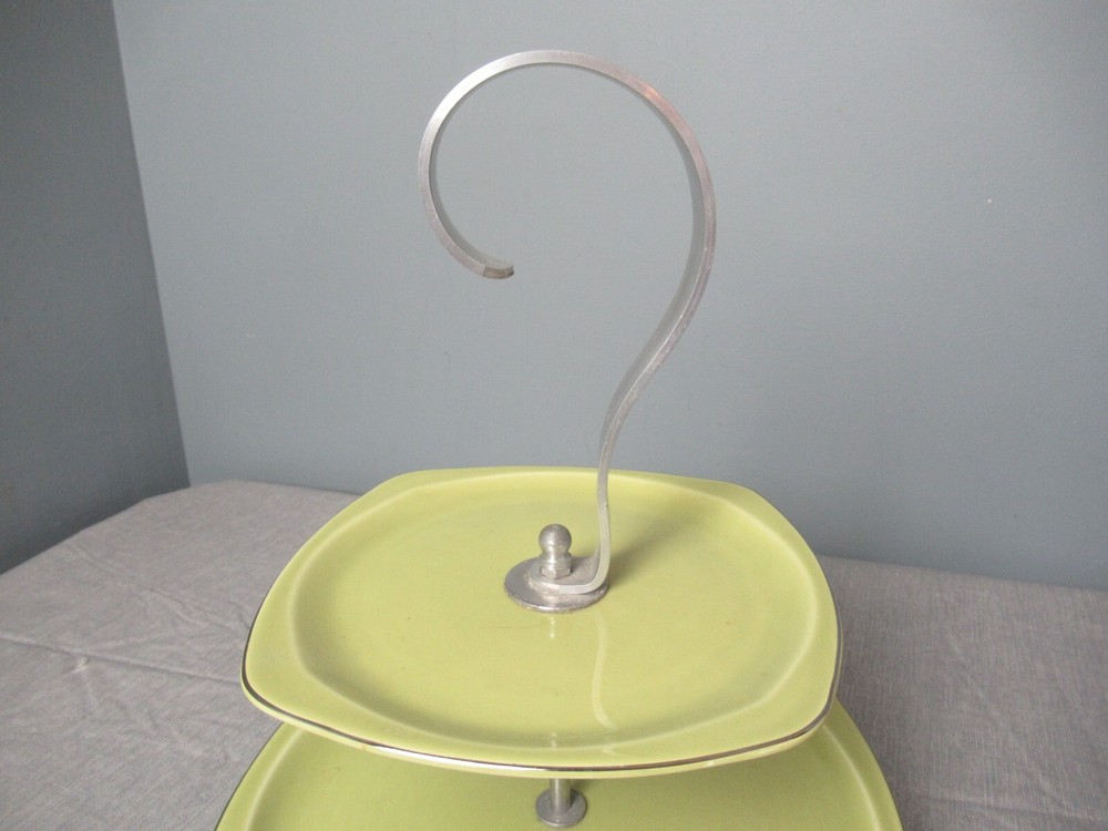 MCM Avocado Two Tier Serving Plates - Squared Hammered Aluminum f5 vh