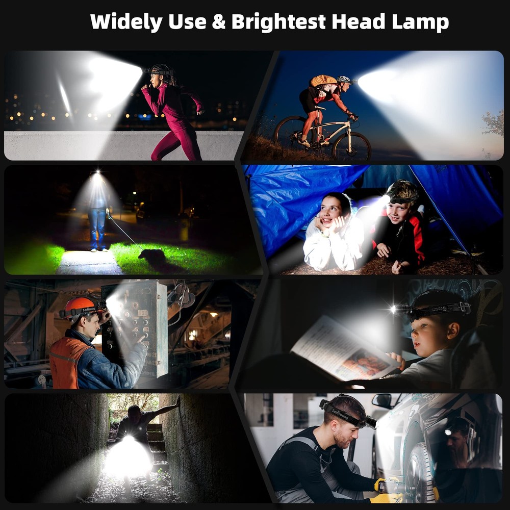 2PCS Bright LED Headlamp High Lumens Induction Function, 7 Modes Long Lasting...