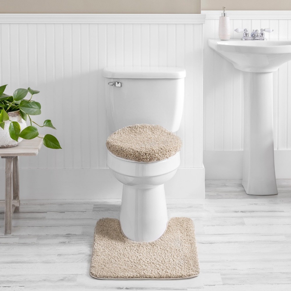 Basic Polyester 19" x 22" Toilet Lid Cover, Tan