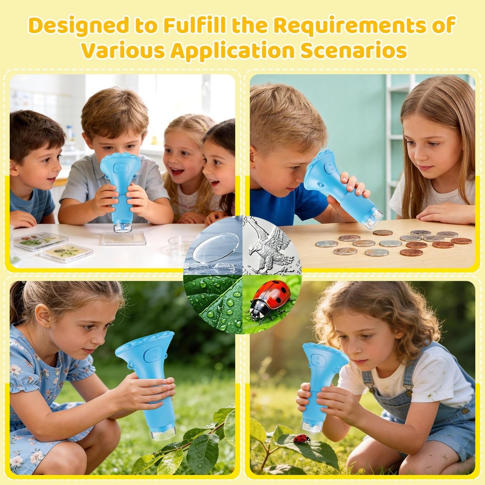 Kids Portable Microscope 2in Screen Handheld Bug Magnifier Blue