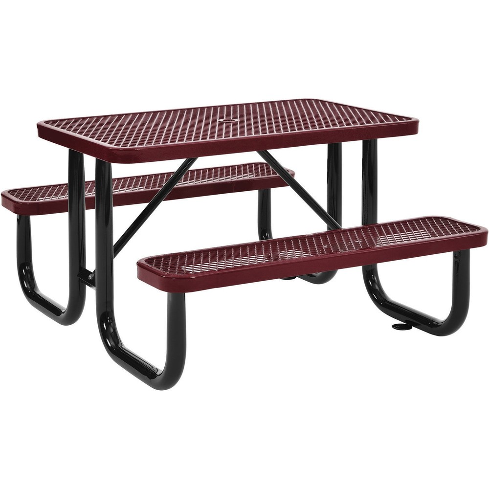 4 ft. Expanded Metal Rectangular Outdoor Steel Picnic Table Red