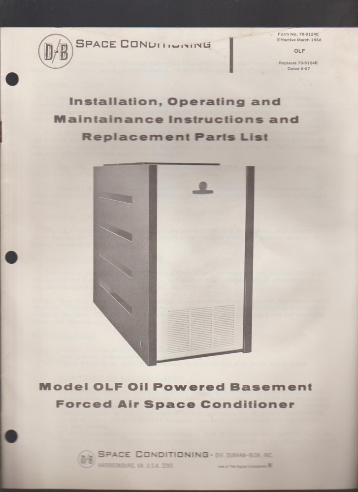 Space Conditioning Systems Installation Manual Oil Burner & Conditioner