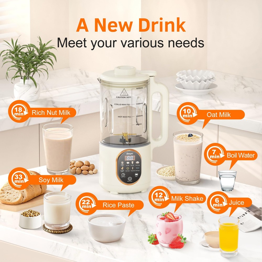 10-in-1 Automatic Nut Milk Maker Machine, 60oz Large Capacity with 𝟒𝟖 𝐓𝐢?...