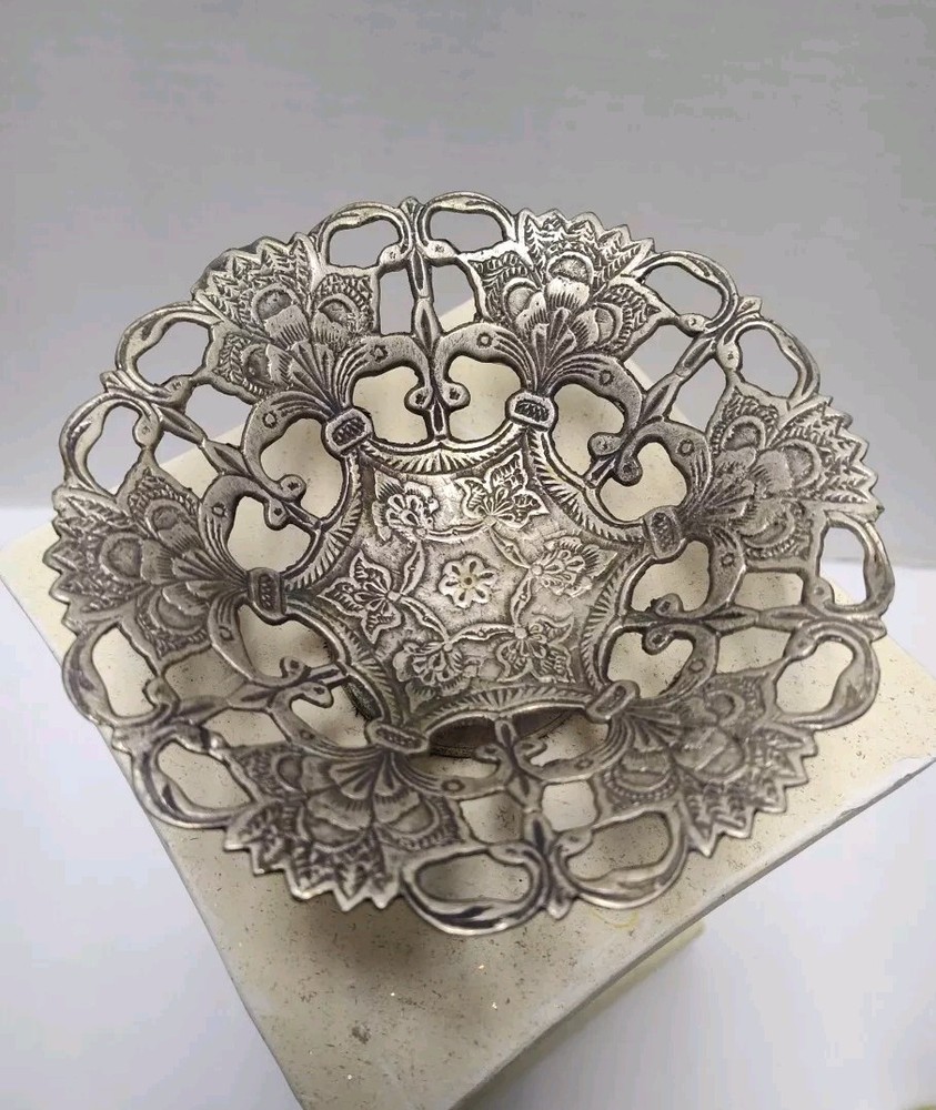 Vintage Footed Silver Filigree Style Bowl