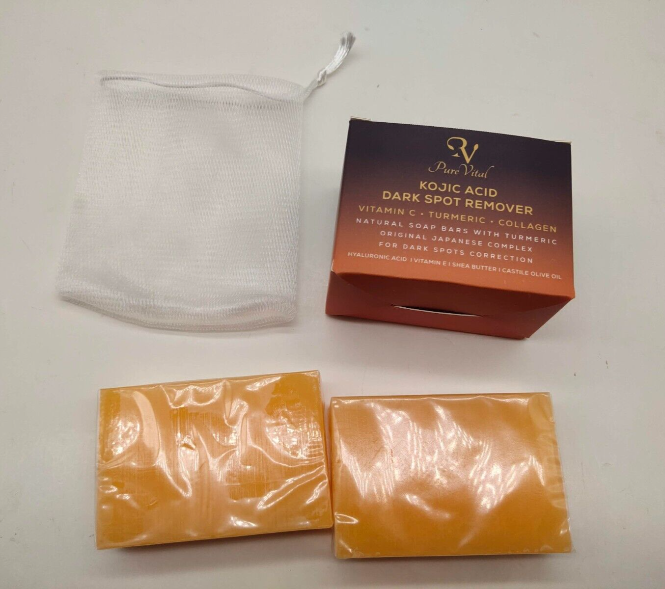 Pure Vital Kojic Acid Dark Spot Remover Soap Bars with Vitamin C, Retinol,2 Pack