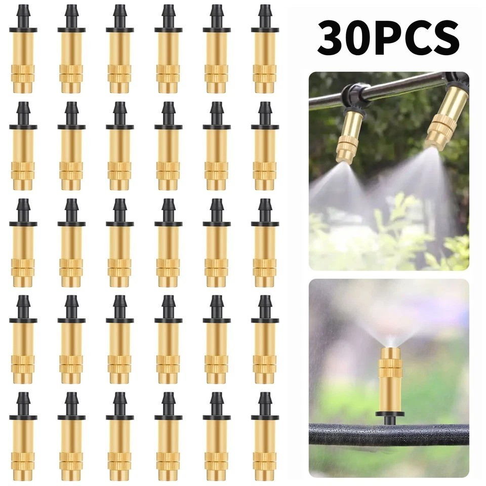 30PCS Adjustable Brass Atomizing Mist Nozzle Drip Irrigation Sprayer Garden Lawn
