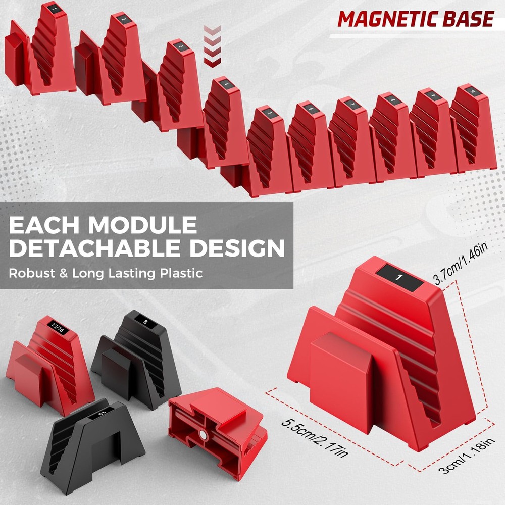 Magnetic Wrench Organizer Set - Modular Tool Storage Rack for Tool Box - 48PC