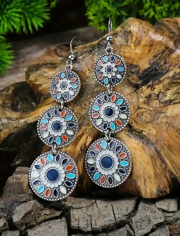 2.5” Silver-tone  Boho Beaded Dangle Earring Set  New Free Ship B4100