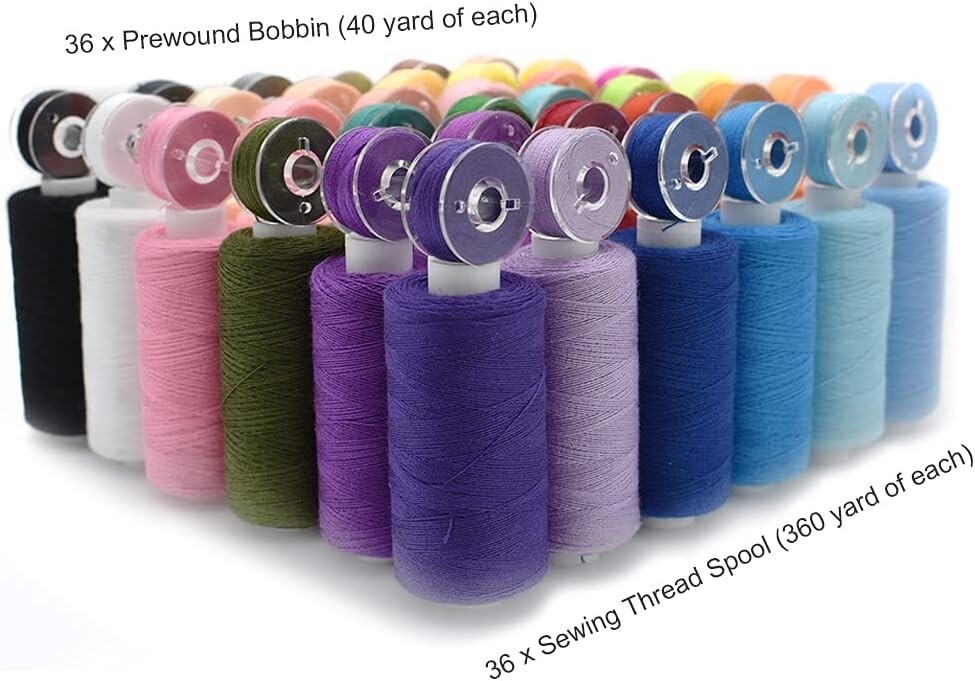 72Pcs Bobbins Sewing Threads Kit, 36 Colors Spools 360Yards per Polyester Thread