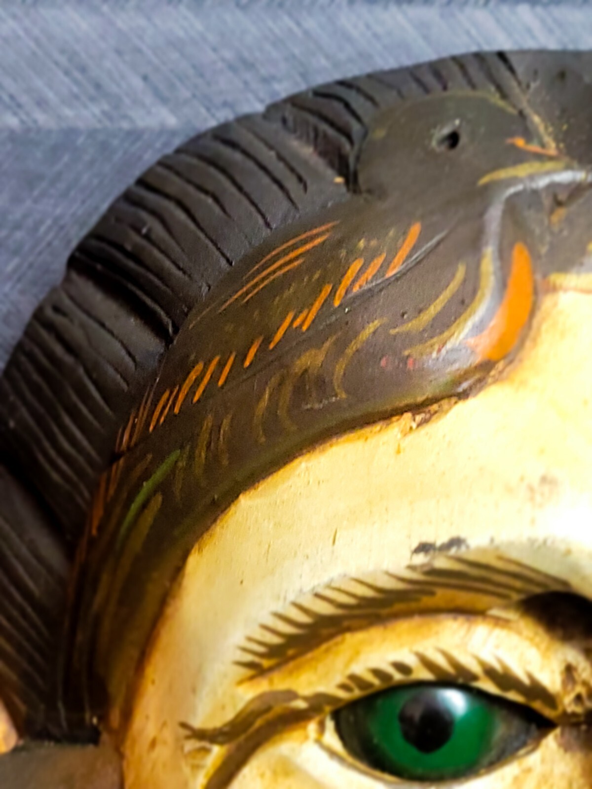 Antique Guatemalan Parade Dance Mask Wood Painted Glass Eyes Intact 19c