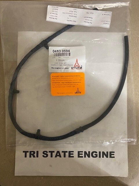 OEM DEUTZ 4 CYL FUEL RETURN LINE 4130594 WITH CLAMPS TCD2.9 D2.9 COMMON RAIL