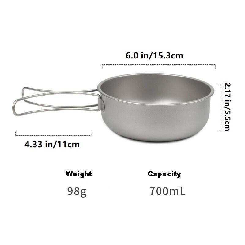 Pure Titanium Foldable Bowl Frying Pan 700ml Ultralight Flatware Tableware