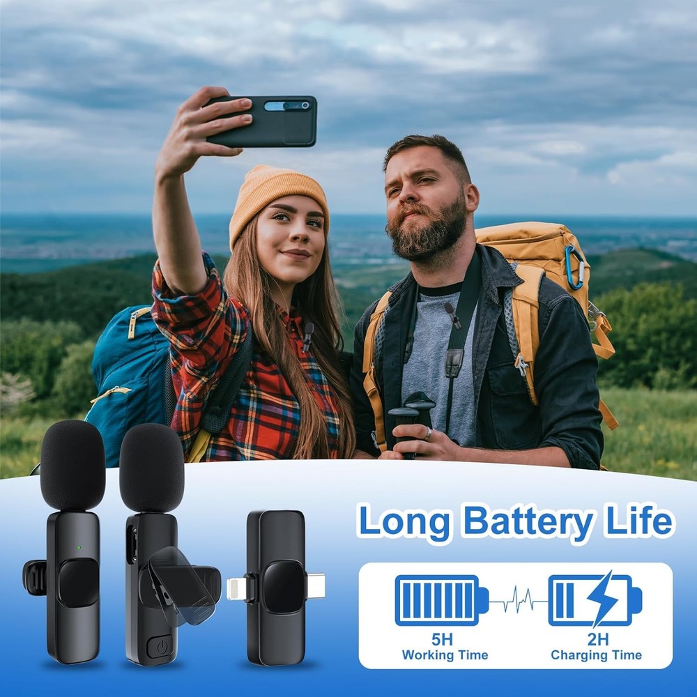 2 Pack Wireless Lavalier Microphone for Iphone/Android Phone