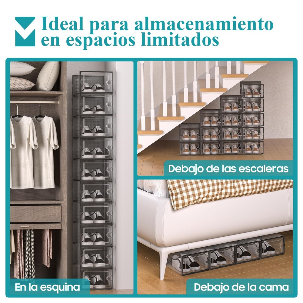 Large Shoe Organizers Storage Boxes for Closet, 12 Pack Clear Plastic Stackab...