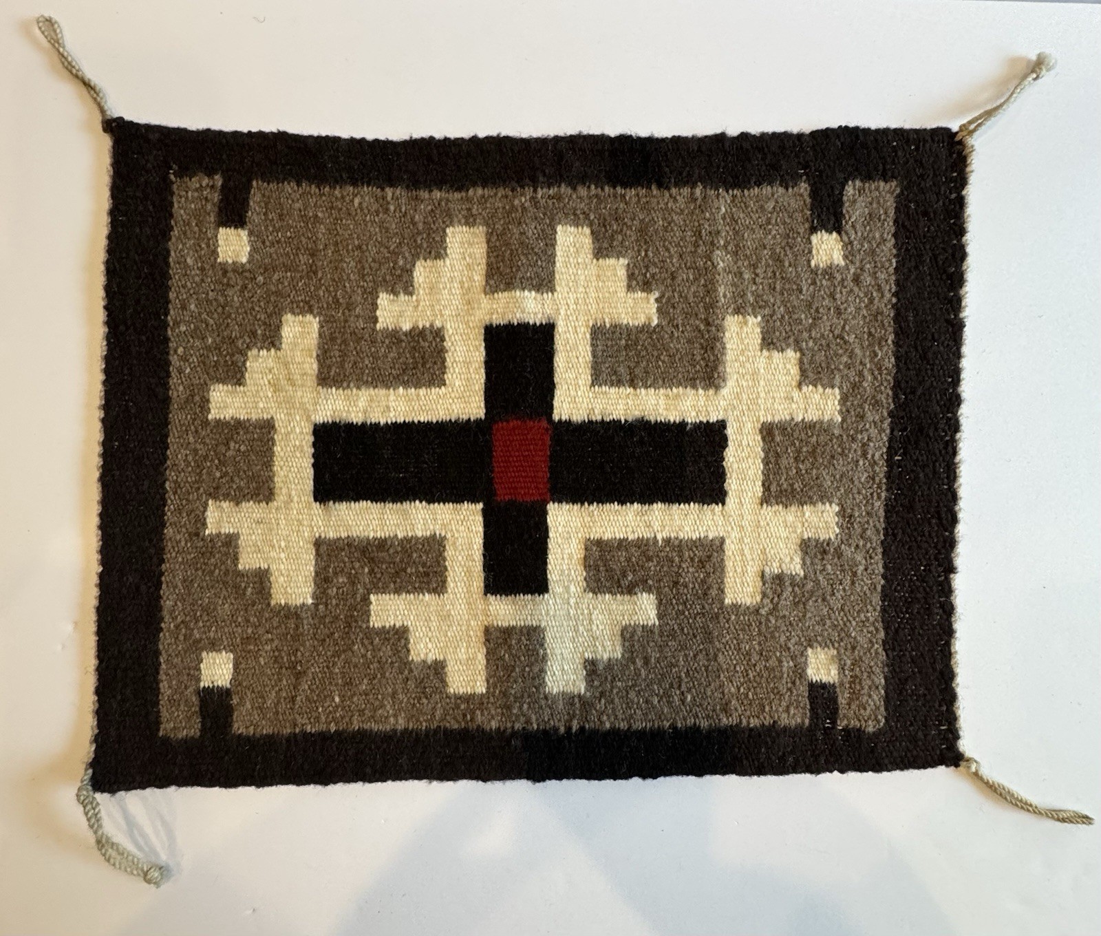 Fine Early Navajo Rug Weaving Two Grey Hills Spider Woman Cross Native American