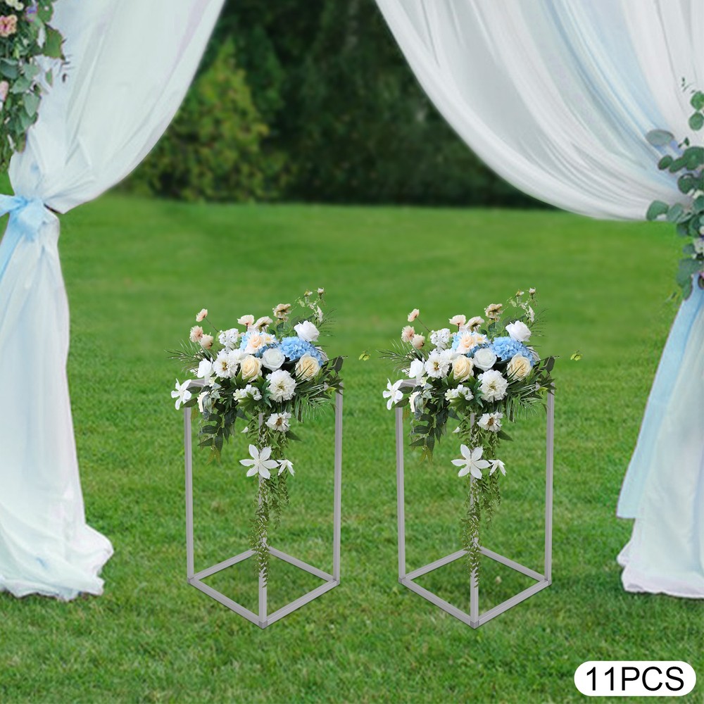 11 Pcs Silver Flower Stands for Elegant Wedding Decorations, Rectangular Design