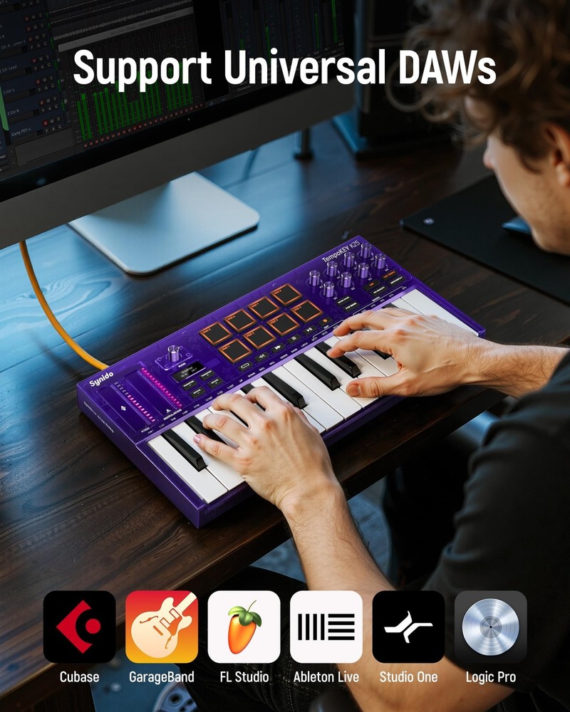 25Key USB MIDI Keyboard Controller with Drum Pads & OLED Screen for Music