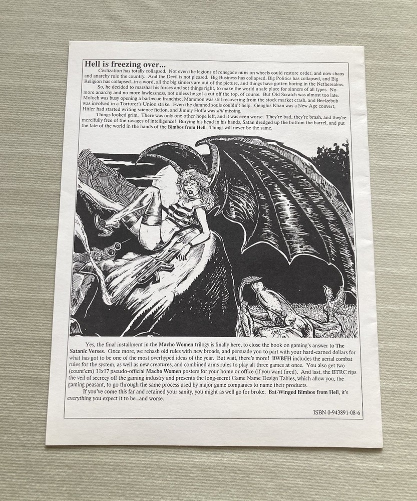 Greg Porter Sci-Fi Game Batwinged Bimbos From Hell 2nd Edition Unpunched