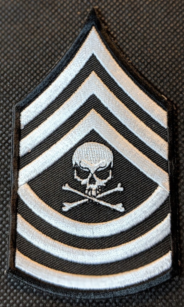 Master Sergeant With Skull White Embroidered Biker Patch