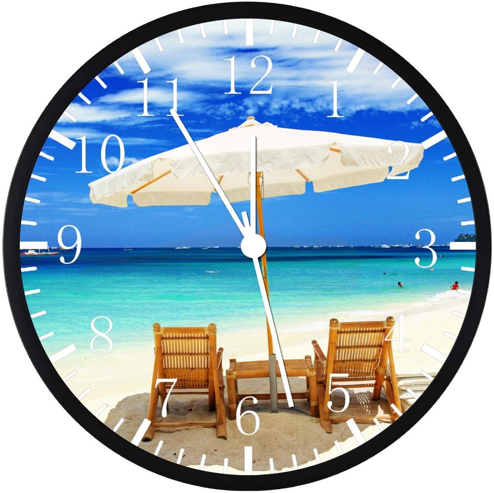 Beautiful Beach Black Frame Wall Clock E34