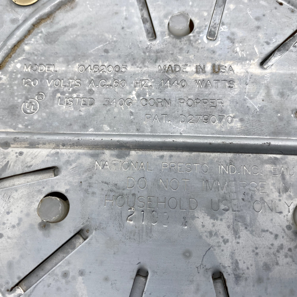 OEM Presto Poplite Corn Popper Base Original Popcorn Part 0482005 Replacement