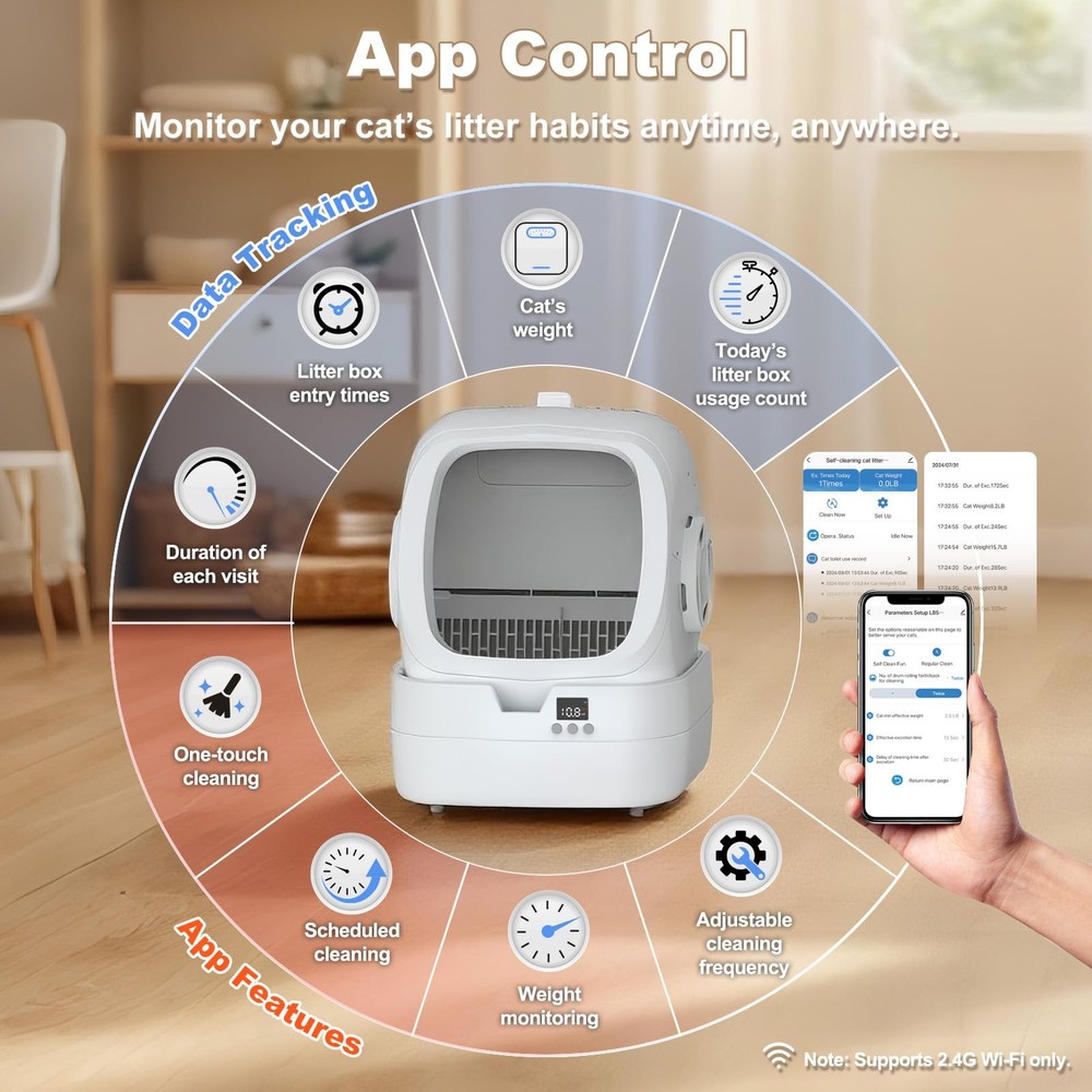 Mintakawa Automatic Cat Litter Box Self Cleaning - APP Control Medium, White