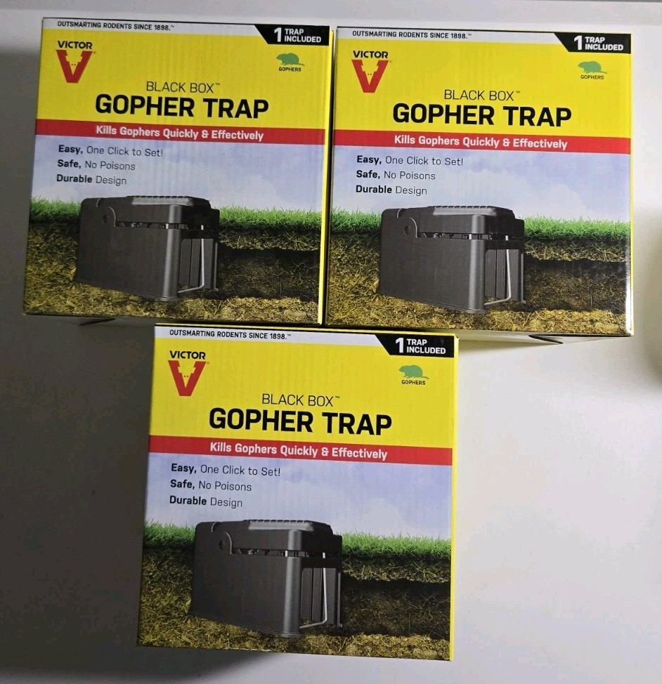 3 Pack Victor Black Box Gopher Trap Easy Safe Durable Reusable