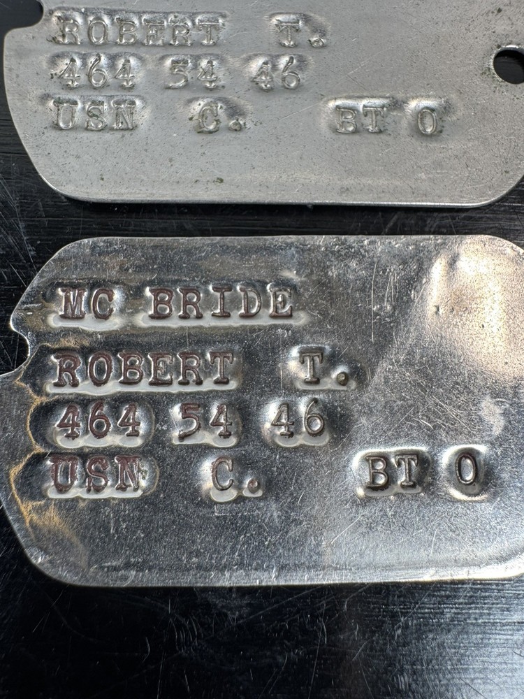 WWII US Navy Dog Tags Robert T McBride BT O Pair Original RARE