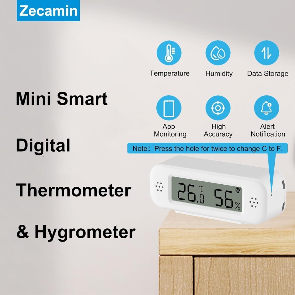 High-Accuracy Indoor Thermometer & Hygrometer - Mini WiFi Sensor with Alerts