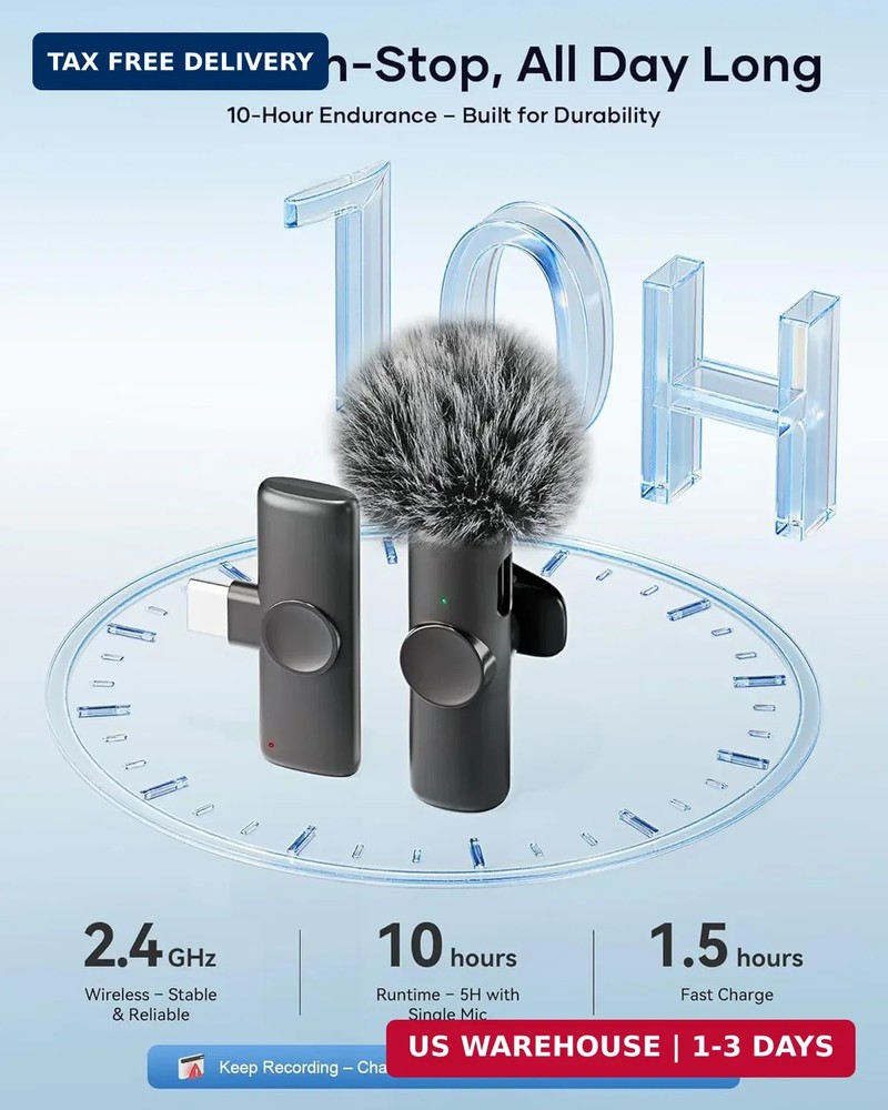 Wireless Microphone for iPhone iPad and Android Phone, 2 Pack Wireless Lavalier