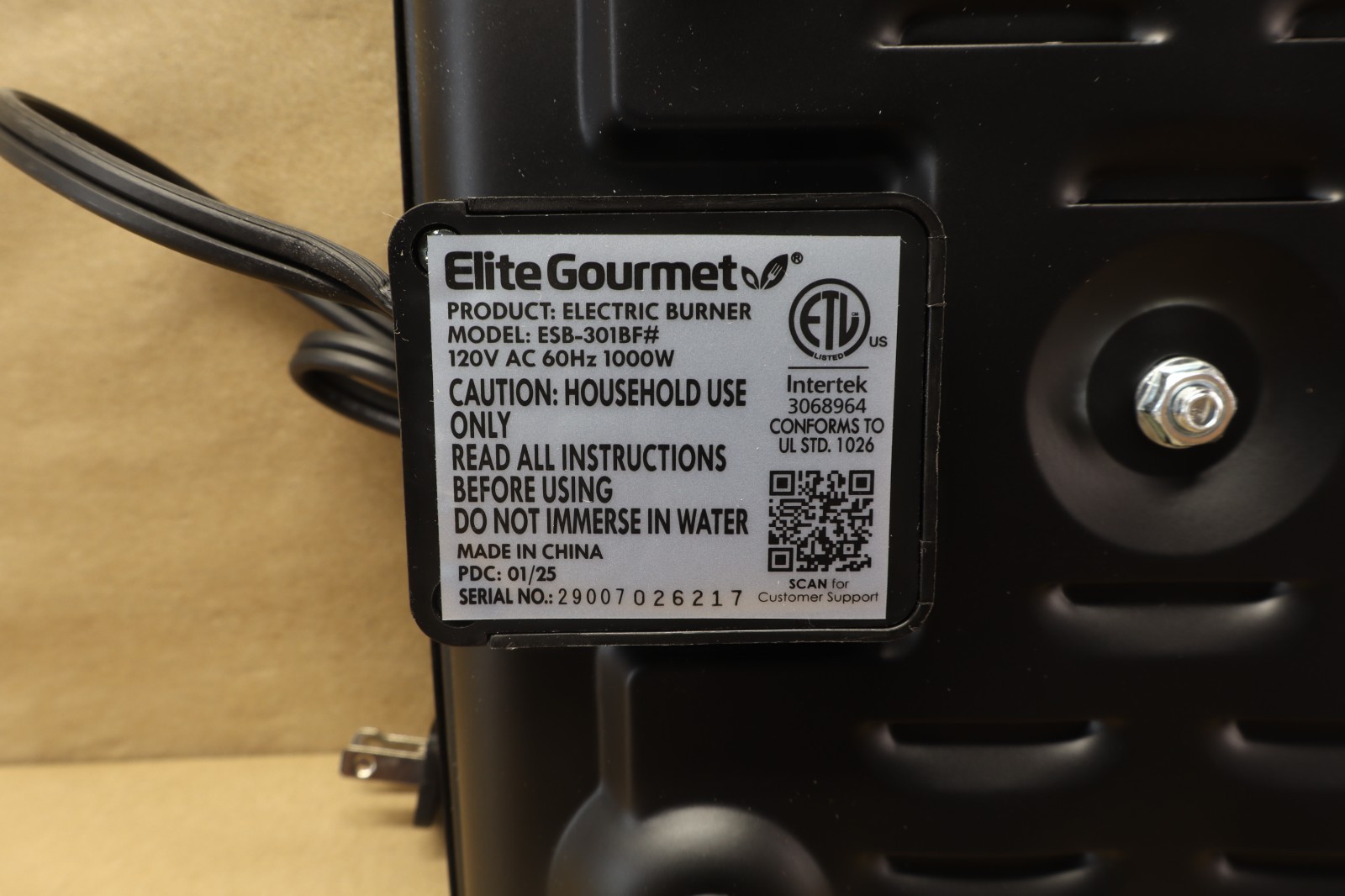 Elite Gourmet Electric Single Burner, Black