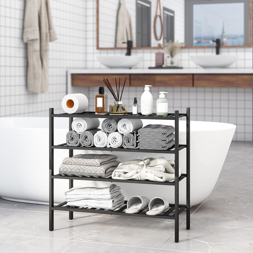 4-Tier Bamboo Shoe Rack for Entryway, Stackable | Heavy Duty | Multi-Function...