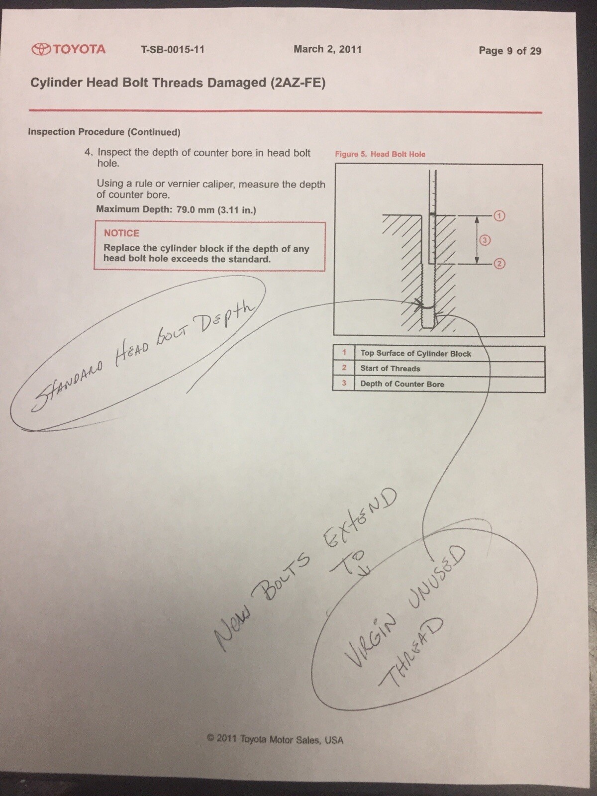 01-06 TOYOTA 2.4L 2AZ-FE 1AZFE HEAD BOLT SET THREAD Damage Avoid TIMESERT Repair
