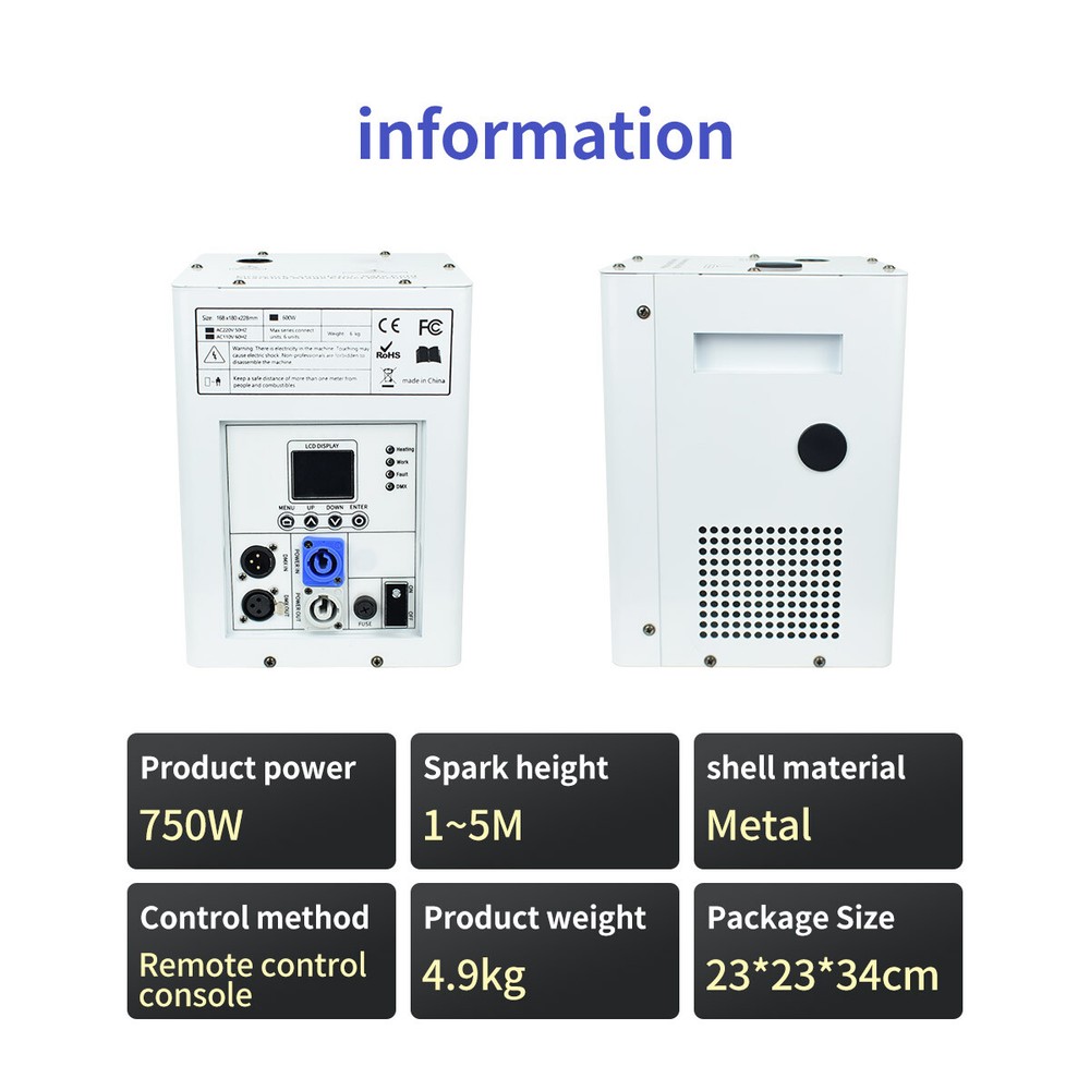 2X Cold Spark Machine DMX512 Spark Firework Machine with Flight Case White