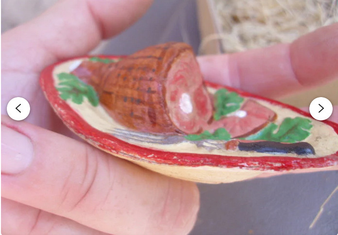 New Dresden Paper Ham Dinner on Platter Christmas Ornament Tree