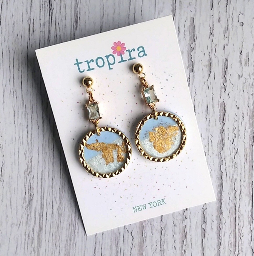 Handcrafted Arched Blue CZ Sparkly Earrings