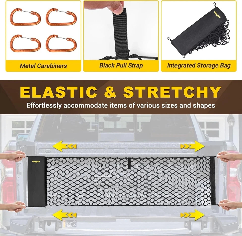 Envelope Style Trunk Cargo Net Compatible with Silverado 2013-2024 Accessories,