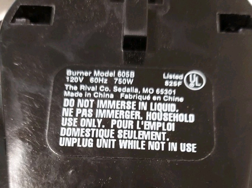 New RIVAL Single Burner Model 605B Black & Stainless Quick Heating 750W Element