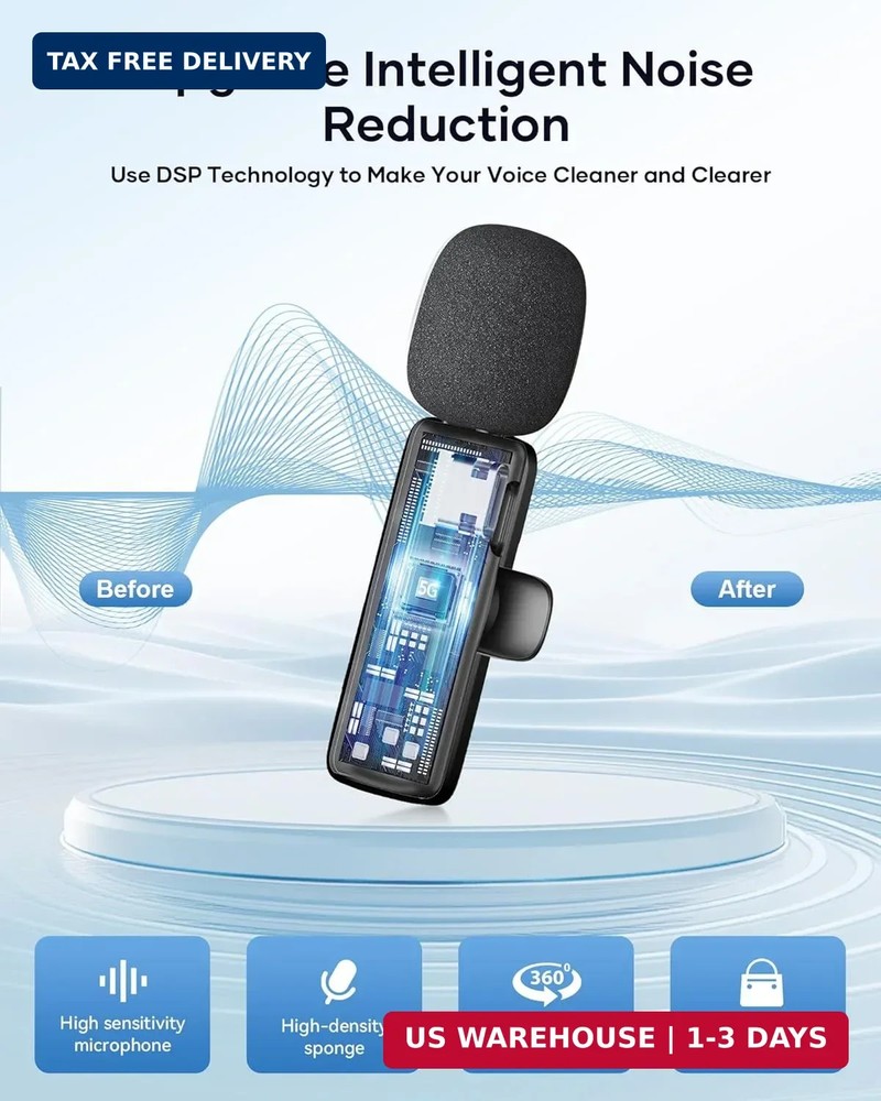 Wireless Microphone for iPhone iPad and Android Phone, 2 Pack Wireless Lavalier