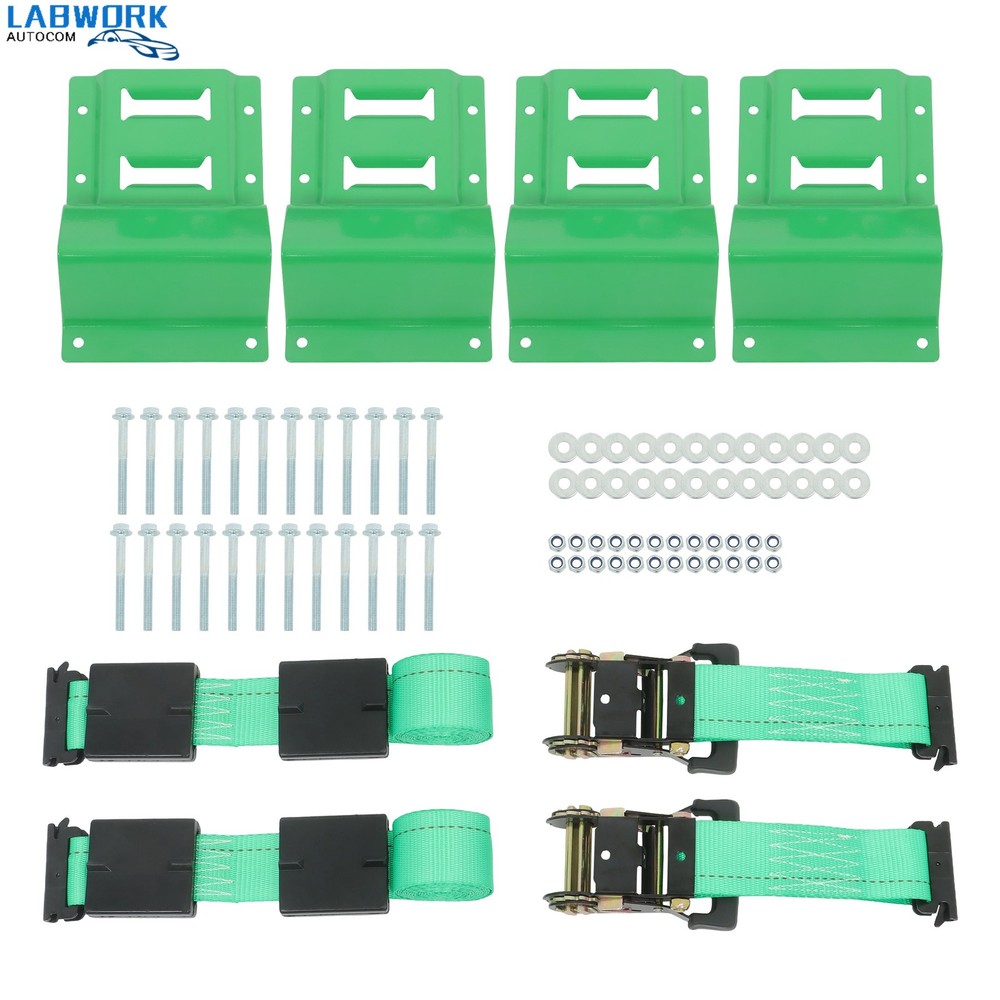 For Trailers Green E Track Wheel Chock Set & 8' Green Ratchet Straps Polyester