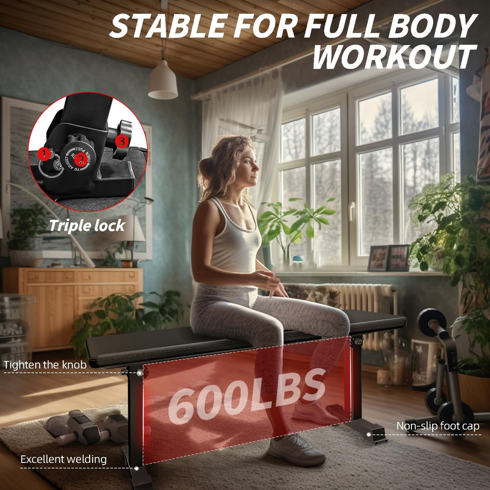 Flat Bench, Flat Weight Workout Exercise Bench Easy,Assembly,Foldaway Bench for