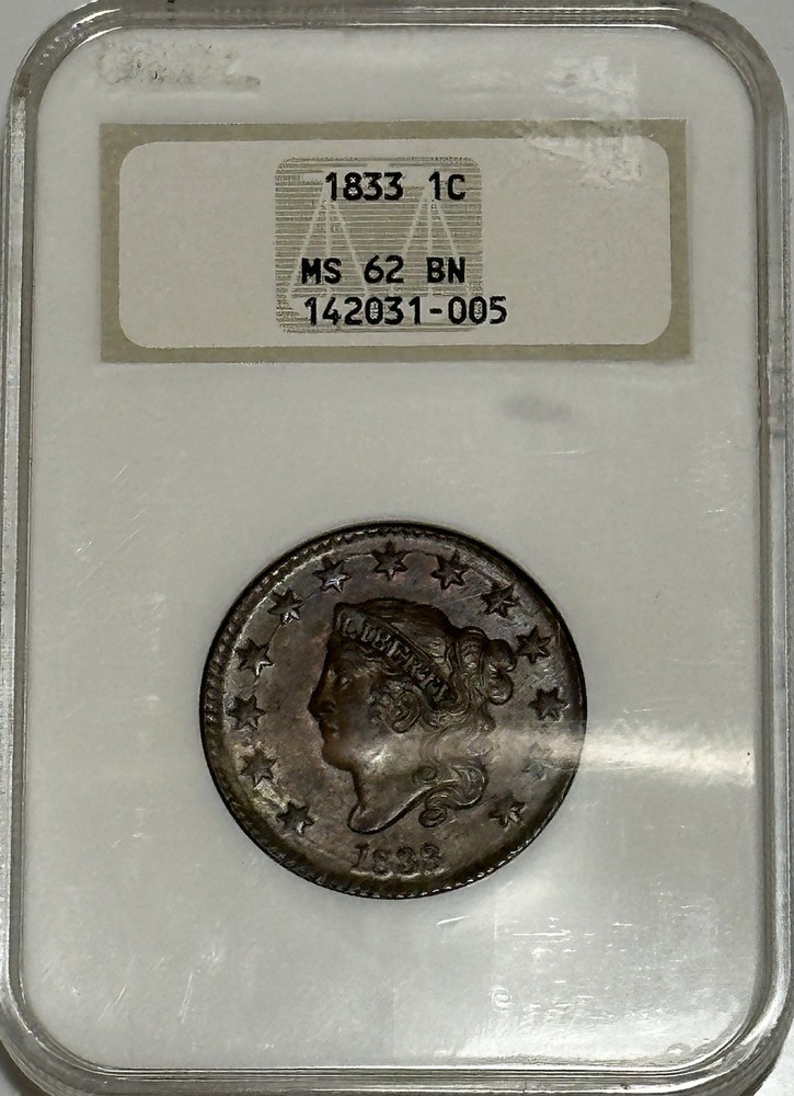 1833 Large Cent - Coronet Head Cent - NGC MS62BN