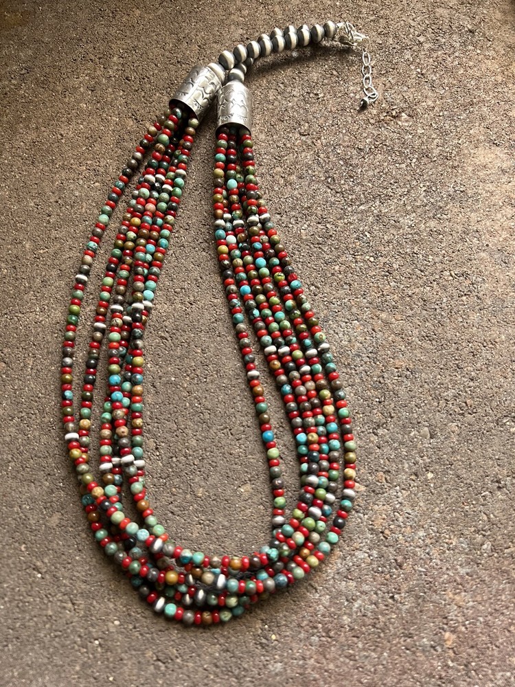 Sterling silver Multistone bead necklace 24 inch