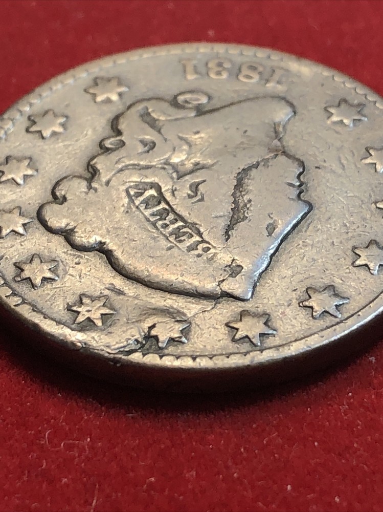 1831 coronet head large cent Error Major Planchet Lamination Choice For Grade