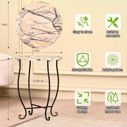Patio Side Table, Versatile 14" Round Side Table for Balcony Yard Porch