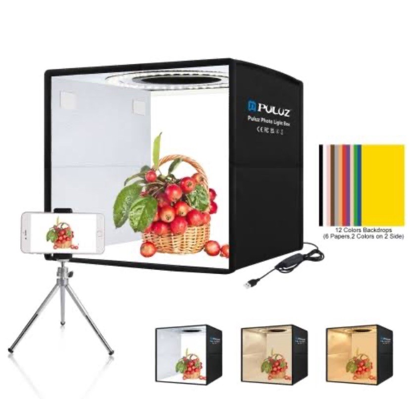PULUZ 25cm Foldable Photo Studio Ring Light Studio Box, 12 Colour Backgrounds