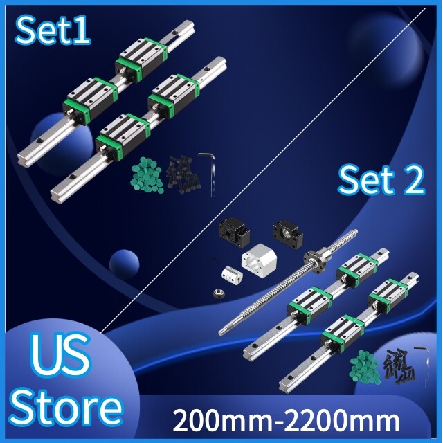 HGR15/HGR20/HGR25 Linear Guide Rail +SFU1605 Ballscrew with nut 200mm-2200mm Set