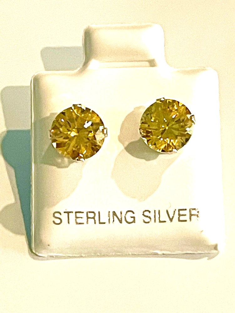 Citrine Stud Earrings 925 Metaphysical Prosperity Deflect Negative Attract Pos